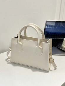 Solid Color PU Handbag Minimalist Casual Small Square Bag Commuter Mini Shoulder Bag Fashion Crossbody Bag For Outings - Beige - View 5
