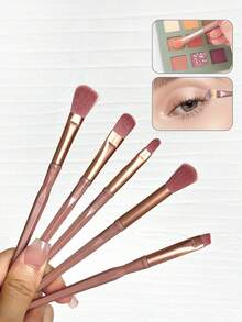 5PCS Mini Portable Makeup Brush Set, Travel Cosmetic Brush Kit For Eyeshadow, Blush And Loose Powder Application, Multi-Function Makeup Tools, For Daily Makeup And Travel Touch-Up - Multicolor - View 2
