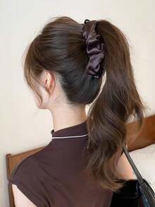 1pc Minimalist Premium Solid Color Satin Pleated Banana Hair Clip, Autumn/Winter Back Of Head Ponytail Vertical Clip Elegant Hair Accessory - Multicolor - View 5