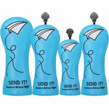 Golf Headcover Set For Driver, Fairway Wood And Hybrid, Blue Embroidered Paper Airplane Design, Club Covers With Adjustable Number Tags - D - View 1