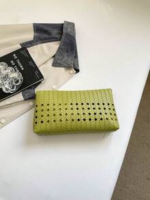 純色PU皮革輕量大容量翻蓋磁扣小方包，多功能派對與晚餐包，適合女性 - 綠色 - 查看 4