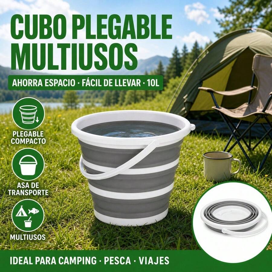 10L Collapsible Bucket For Bathroom And Home, Portable PP Plastic Wash Basin With Handle, Space-Saving Cleaning Pail, Grey And White - Gris - View 1
