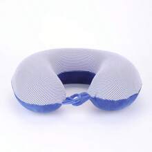 U-Shaped Neck Pillow Travel Airplane Headrest Adult Neck Support Pillow Portable Neck Pillow Airplane Neck Pillow Office Nap Pillow - Blue AB Double-sided Striped - View 4