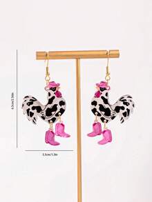 1 Pair Funny Quirky Black & White Spotted Colorful Rooster Earrings, Creative Animal Ear Jewelry For European & American Cross-Border Market - Multicolor - View 3