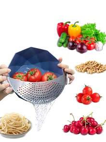 1pc Stainless Steel Strainer, Vegetable Colander, Moon-Shaped Pot Side Strainer, Residue Filter, Filter Plate, Draining Tray - Multicolor - View 6