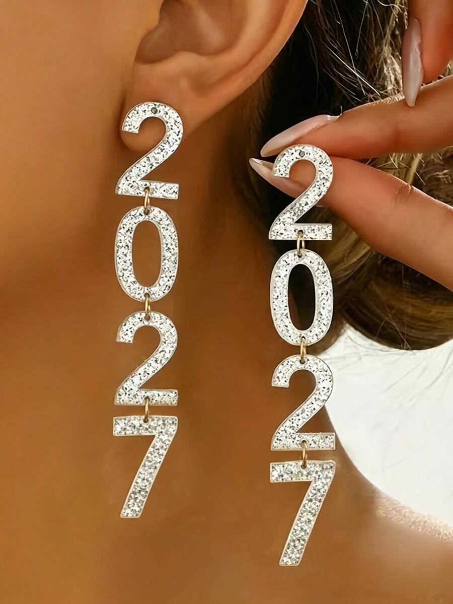 1 Pair Digital Earrings Female 2027 Long Earrings, New Year Earrings - Multicolor - View 1