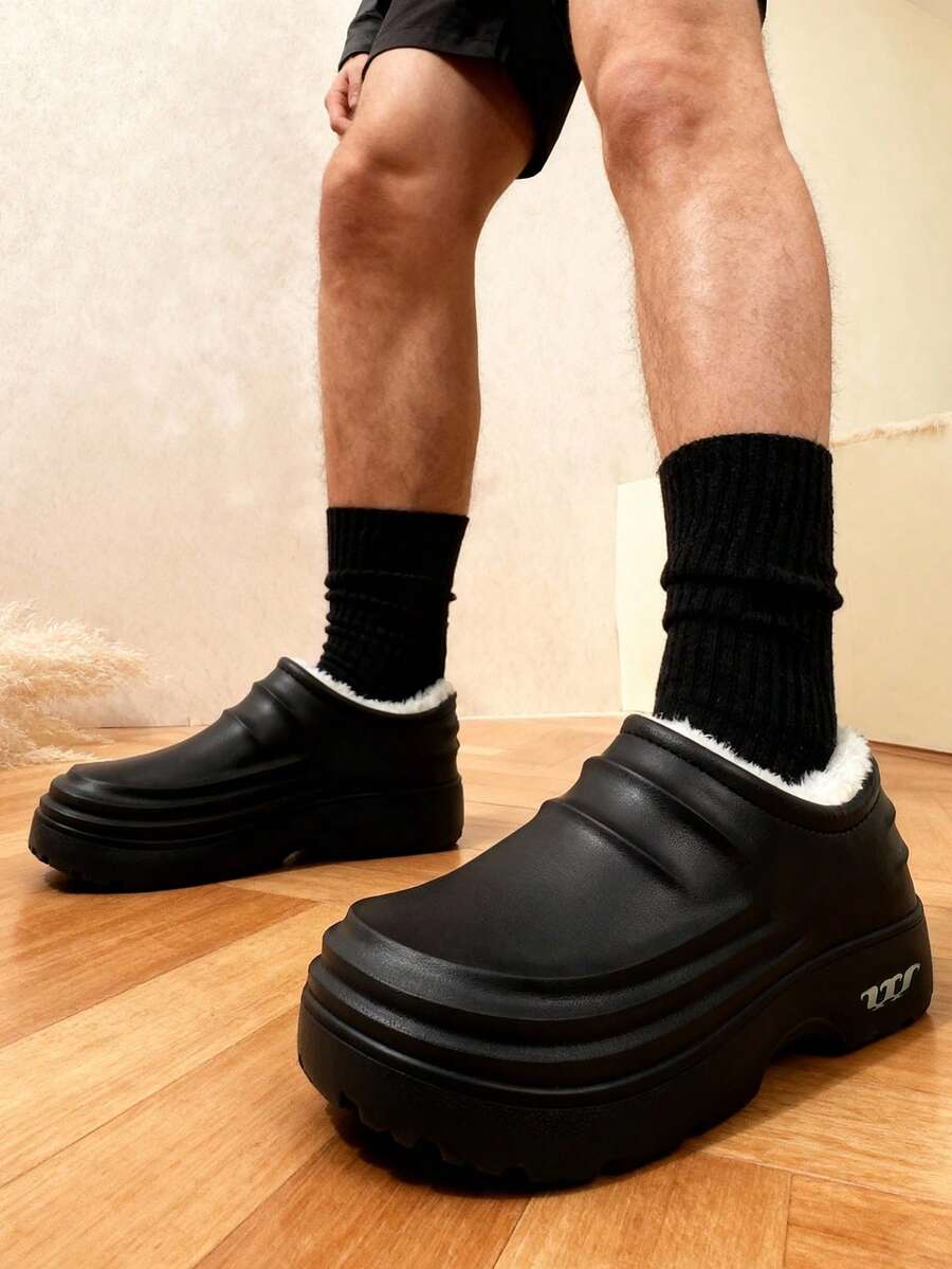 Men's & Women's Slip-On Thermal Lined EVA Loafers Thick Sole Slippers - Black - View 1