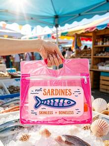 Retro Sardine Transparent Waterproof Wash Bag, PVC Beach Handbag, Suitable For Storing Shampoo, Lotion, Cosmetics And Other Bathroom Supplies, Adds Fashionable And Practical Design For Travel And Daily Use, Suitable For Travelers, Office Workers, Students, Beauty Enthusiasts, Can Be Used For Travel, Fitness, Hotel Accommodation, Daily Bathroom Storage, Multi-Functional Cosmetic Bag - Multicolor - View 1