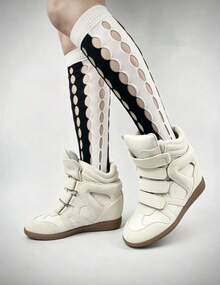 New 2026 Women's Casual Sneakers With Hidden Wedge, High-Top, Combined, Flat - Vintage White - View 1