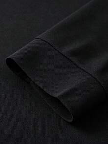Men's Solid Black Knit Fabric Long Sleeve Polo Shirt With Turn-Down Collar, Soft And Comfortable Casual Basic Style - Black - View 5