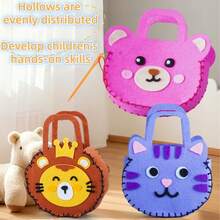 Children's Beginner Sewing Kit, DIY Felt Animal Hand‑Sewing Craft Set With Plastic Needles, Creative Handmade Art Gift For Ages 3‑8, Christmas, Birthday Party, Halloween Presents - A Set (5 Handbags) - View 6