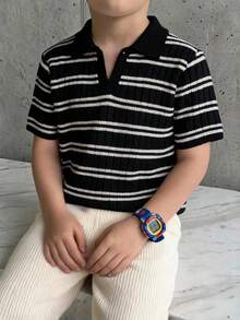 Young Boys Knit Tops - Black - View 1