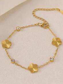 1pc Minimalist Exquisite Niche Luxury Clover & Five-Petal Flower Bracelet - Gold - View 1