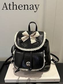 Ransel Vintage untuk Pelajar Wanita, Gaya Korea Serbaguna Minimalis Premium untuk Mahasiswa dan Pengguna Transportasi Umum - Hitam - View 1