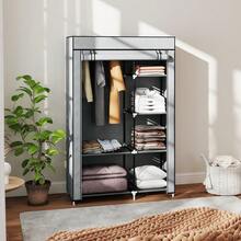 Fabric Wardrobe W/ Shelves Hanging Rail Foldable Wardrobe Light Grey - T0001-01-5955 - View 5