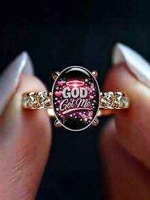 Elegant Style "God Got Me" Character Pattern Women's Fashion Ring, Carved Texture Hypoallergenic Skin-Friendly Jewelry, Suitable For Daily Wear - Gold - View 1