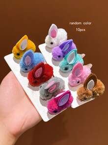 10pcs Random Color Plush Rabbit Hair Clips, Minimalist Style Hair Accessories For Daily Wear - Multicolor - View 5