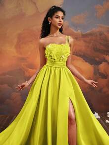 VIPGIRL Gaun Malam Formal Elegan Berpinggang Tinggi dengan Bordir Satu Bahu Terbaru - Jahe - View 7