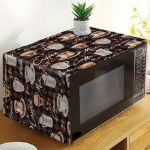 1pc Microwave Cover, 35 X 85cm Brown Coffee Cup Microwave Dust Cover, Polyester Dust Cover, Home Kitchen Microwave Dust Cover, Perfect For Kitchen Decor And Appliance Protection, Oven Dust Cover - Multicolor - View 1