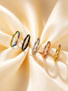 5pcs Women's Fashion Stainless Steel 2MM Wide Classic Rings - Multicolor - View 7