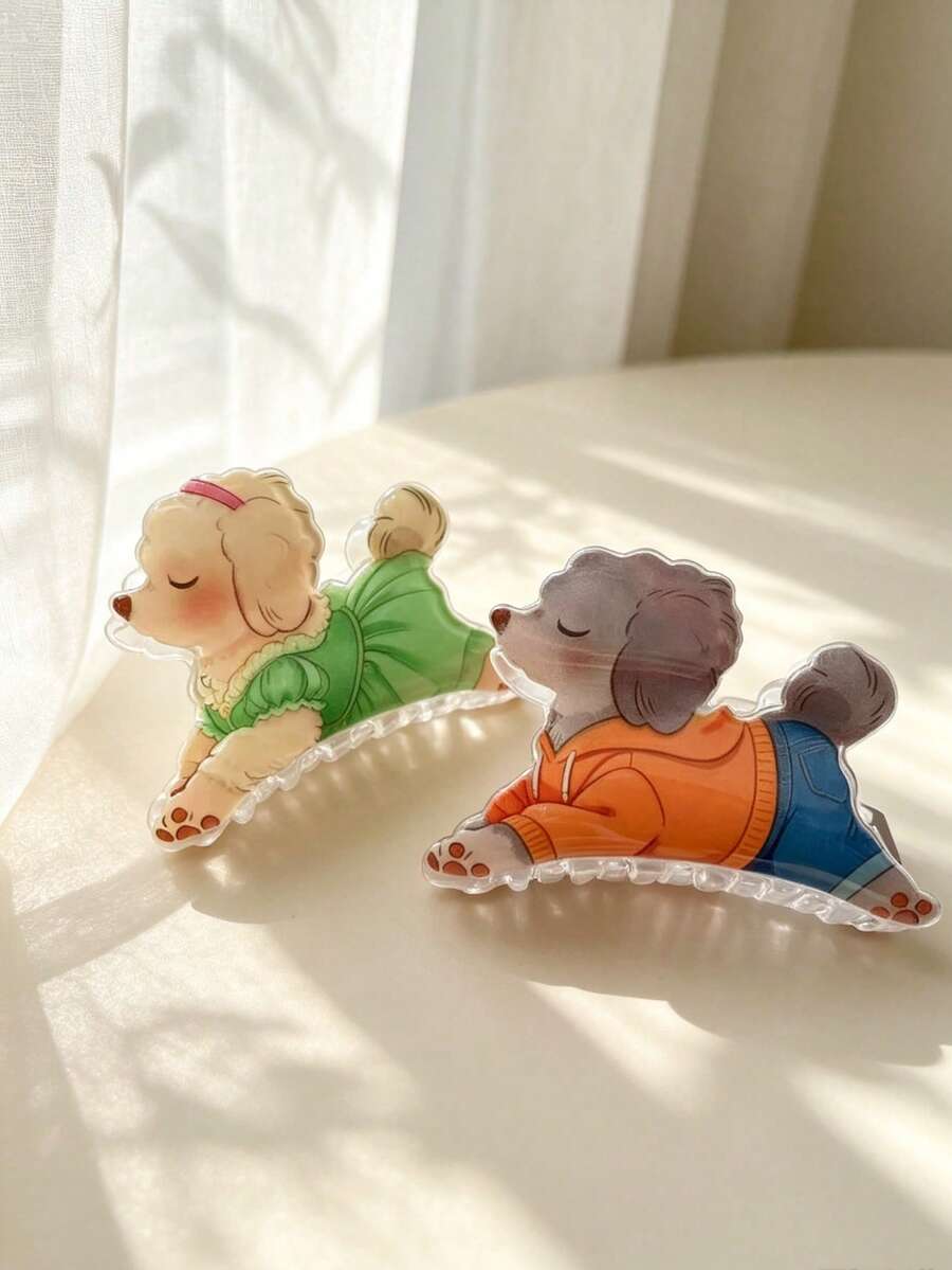 2PCS Colorful Macaron Tone Multi-Color Teddy Dog Claw Clips Poodle Style Hair Clips For Women Campus Daily Back Head Bun Hair Clip Shark Hair Clip