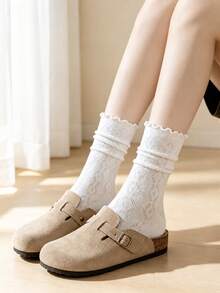 1/3/6 Pasang Kaos Kaki Rajut Longgar Berbentuk Berlian Berongga dengan Tepi Bergelombang untuk Wanita, Kaos Kaki Pendek Setengah Betis yang Ringan, Bernapas, dan Lucu - MultiWarna - View 9