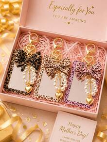 Leopard Print Bow Lanyard, Pearl Heart Keychain Card Holder, Suitable For Women's Office And School Use, Ideal Gift For Back To School Or Back To Work - Multicolor - View 8