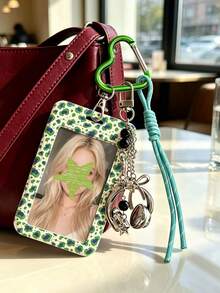 Leopard Print Card Holder Pendant With Star Pendant,Sliding Cover Retractable Card Sleeve,Personalized Fashion Card Holder,Cute Keychain Pendant - Multicolor - View 8