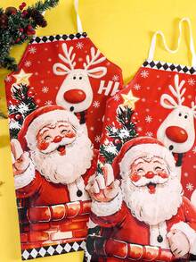 1pc Festive Christmas Apron - Cute Santa Claus&Reindeer Design, Polyester Holiday Decorative Apron, Suitable For Home Kitchen Baking, And Restaurant Servers, Christmas Kitchen Decor, Cooking Accessories, Christmas Decorations - Multicolor - View 9