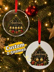 Custom Festive Christmas Tree Ornament, Personalized Family Name Labels, Merry Christmas Tree Hanging Decor For Gift Giving And Holiday Party Favors, Customized Xmas Family Tree Ornament With 2-5 Names, Customizable Holiday Keepsake Gift. - Style B - View 1
