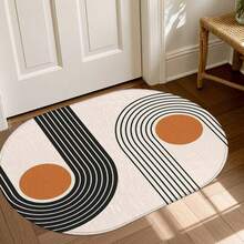 1pc Oval Flannel Door Mat, Soft Comfortable Absorbent Non-Slip Washable With Anti-Slip Backing, Suitable For Entrance, Living Room, Patio, Bedroom, Kitchen, Laundry Room, Bathroom, Multi-Functional Home Floor Mat, Entryway Rug, Kitchen Bathroom Carpet, Holiday Decor - Multicolor - View 5