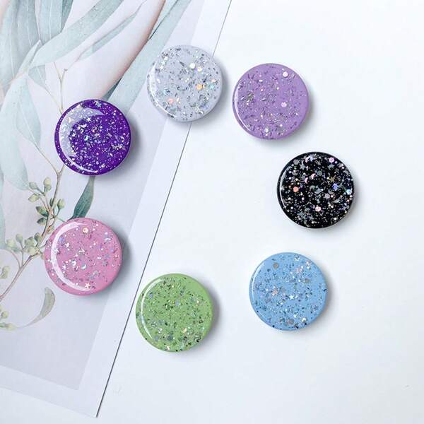 Soporte adhesivo redondo para teléfono con estrella de lentejuelas soñadora, acentos de purpurina colorida, múltiples opciones de color, ajustable retráctil y plegable en varios ángulos, soporte de visualización de escritorio, accesorio universal para teléfono, adecuado para regalos de cumpleaños y festivos