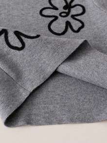 2pcs/Set 1pc Girls Cute Embroidered Flower Knit Sweater Pullover And 1pc Solid Color Knit Pants Set, Suitable For Daily Casual Wear In Spring, Autumn And Winter - Grey - View 8