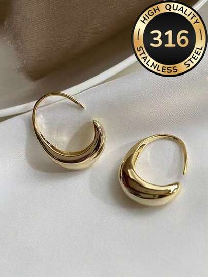 1 Pair Minimalist Curved Open Semi-Circle Earrings | 316 Stainless Steel 18K Gold Plated Anti-Fading Exquisite Curved Versatile Earrings | Summer Beach Jewelry, Suitable For Beach Vacation, Travel, Outfit Matching, Dating, Party, Suitable For Women's Daily Commute And Outings, Small Gift For Female Friends