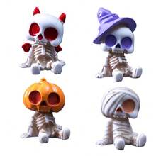 4pcs Resin Mummy Skeleton Demon Rabbit Mini Figurines, Dark Halloween Style, Suitable For Men And Women Desktop, Car Dashboard Decoration, Create Atmosphere, Perfect As Creative Holiday Gift - Multiple Styles - View 12