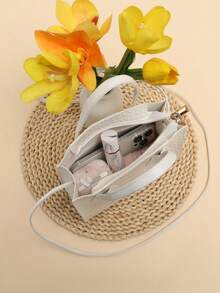 Printed Crocodile Embossed Crossbody Handbag Friday - White - View 5