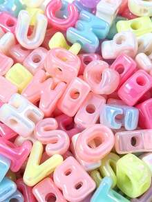 110pcs Mixed Random Rainbow Color UV Coated Acrylic Letter Beads, DIY Jewelry Making Bracelet Keychain Accessories - Multicolor - View 1