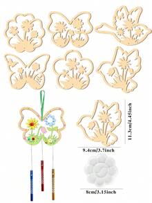 Set Lonceng Angin Kayu Bunga & Kupu-kupu Musim Semi 6/12pcs, Termasuk Tali, Cat, Kuas, Tabung Lonceng Angin, Kristal Warna-warni, Cocok untuk Festival Musim Semi, Pesta Ulang Tahun, Dekorasi Taman Rumah Luar Ruangan, Pesta Pernikahan, Hadiah Paskah - Gaya lonceng angin - View 7