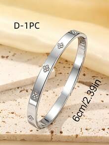 5pcs/1pc Minimalist Fashion Mother Of Pearl Four-Leaf Clover Roman Numeral Bracelet Set, Stackable Luxury Bracelets, Suitable For Back To School, Party, Banquet, Daily Wear, Commuting, Valentine's Day Gift - Silver - View 5