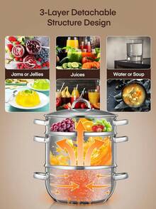 1 Pc Stainless Steel Steam Juicer Pot, With Glass Lid And Drainage Tube, Double‑Handle Grips, Compatible With Gas And Induction Cooker, Suitable For Extracting Fruit And Vegetable Juice, Boiling Jam And Fruit Wine In Household Kitchen - View 10