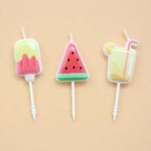 HIBIRTH 3pcs Creative Summer Beach Theme Birthday Candles, Watermelon & Ice Cream Shaped Cake Decorations For Birthday Party Celebration Baking - View 7