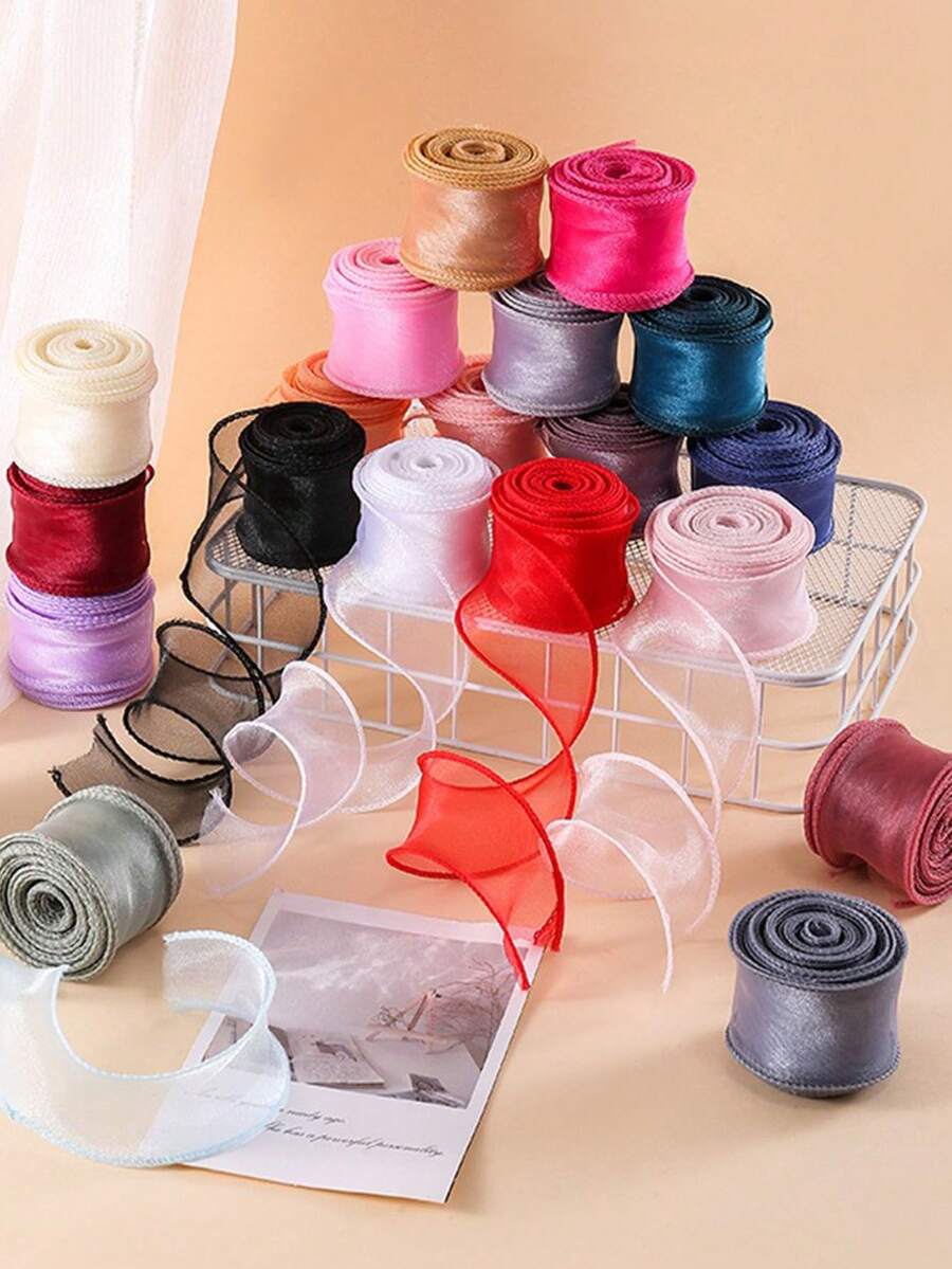 5PCS/3PCS/1PC Fish Tail Tulle Handmade Bow Ribbon, Flower Packaging, Gift Wrapping, Suitable For Bouquets, Cakes, Bows, Bookmarks, Party Supplies, Holiday Decor, Gift Wrapping Flower Arrangement Packaging Materials, Gift Wrapping Satin Ribbon, Used For Packaging Flowers, Cakes, Wedding Decor, Gift Boxes, Bows, Holiday Decor - Multicolor - View 1