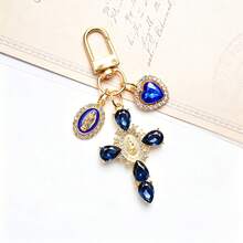 1Pc Fashion Gold‑Plated Multicolor Rhinestone Cross Bag Charm, Clear Crystal Virgin Mary Medal Heart Dangle Key Ring, Vintage Religious Catholic Pendant, Lobster Clasp Handbag Hanging Decoration, Meaningful Prayer Gift For Women Girls - Multicolor - View 4