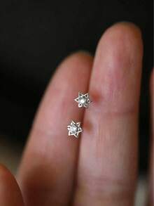 1 Pair S925 Sterling Silver Six-Pointed Star Small Stud Earrings, Niche Luxury Exquisite Zirconia Mini Ear Cartilage Studs - Star - View 6