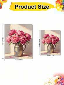DIY Pink Peonies In Metal Vase (Frameless 8x12 / 16x20 Inches) Paint By Numbers Kit (Acrylic) Arts & Crafts For Adult Beginners, Beautiful Home Wall Decor, And Creative Holiday Gifts - Sets - View 3