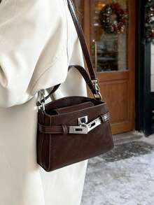 Handbag With Matte Textured Fabric, Exquisite Metal Hardware Detail Decoration, Clean And Relaxed Atmosphere, Minimalist And Sophisticated Style, Suitable For Commuting, Shopping, Dating, Gathering, Outing, High-End Intellectual Niche Design Horizontal Handbag - Coffee - View 7