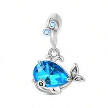 1 Stück S925 Sterling Silber Ozean Stil Anhänger Perle, blauer Kristall Krabbe, Delfin, kleiner Fisch, Seestern, Quallen Formen, transparenter blauer Zirkonia eingelegt, frischer Tiefseeton, mit Geschenkbox, geeignet für Armband Halskette, handgefertigter DIY Schmuck, vielseitiges Sommer Strand Accessoire - Verschiedenfarbig - Übersicht 14