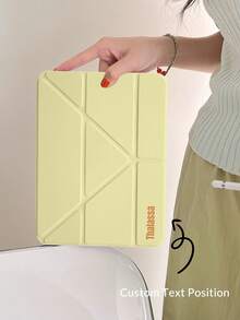 1pc Transparent Acrylic Y-Fold Milk Yellow Tablet Case With Custom Text/Personalized Text, Compatible With IPad Mini6/7/Air/Air2/9.7/10.2/10.5/10.9 (Air4-Air8)/Pro 11/10th Gen/A16 Model, Fully Transparent Acrylic Back Shell, Silk Texture 8-Fold Cover, Adjustable Stand, Auto Sleep/Wake, Built-In Pencil Slot, Pencil Not Included, Some Models With Camera Frame - Cream Yellow - View 4