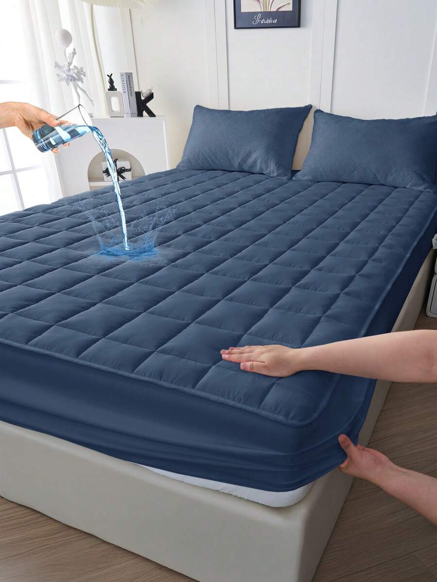 1pc Waterproof Fitted Sheet, Comfortable Mattress Protector, Navy Blue Mattress Pad, Room Decor, Skin-Friendly & Breathable, Suitable For Twin/Full/Queen/King Bed, All-Season Use, Machine Washable, Dorm Bedding, Back To School