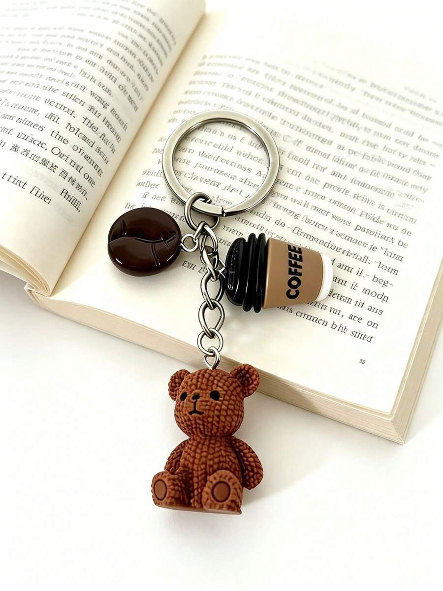 Teddy Bear Keychain, Coffee Bean Beverage Accessory Decor, Bag Charm, Y2K Backpack Pendant, Keychain Accessory, Also Suitable For Gym, Classroom, Matching Games, Daily Use And As A Gift; Fashionable Women's Accessory, Ideal Gift For Christmas, Valentine's Day, Birthday And Back To School Season